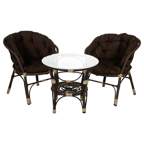 Nabor mebeli Bagamy Lajt Garden story korichnevyj (2 kresl+2 podush+stol so steklom) BG3325_1