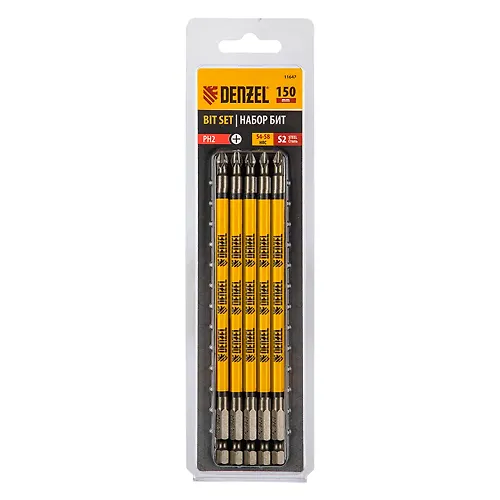 Nabor bit PH2h150, stal S2, kruglyj profil, 5sht.// Denzel art.11647_1