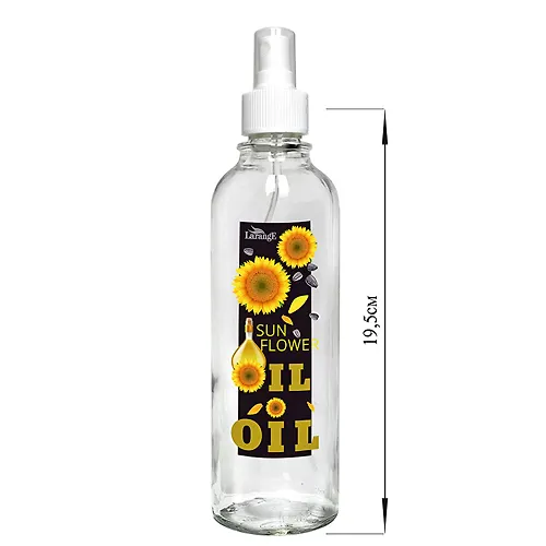 Butylka tsilindr s knopochnym dozatorom dlya masla/sousov, Sun flower oil, 330 ml, steklo_1