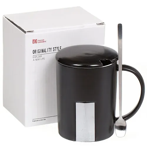 Kruzhka keramika, 380 ml, Ejfeleva bashnya, s kryshkoj, s lozhkoj, Y4-3202, v assortimente (349325)_1