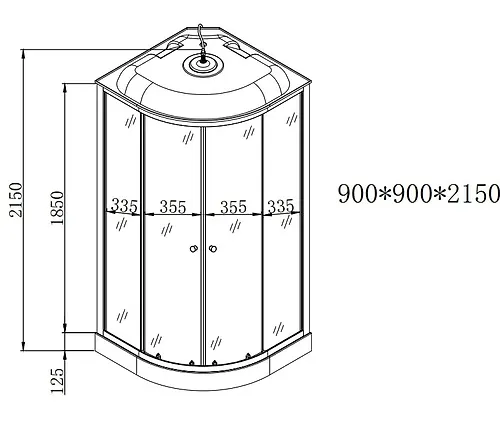 DK EvaGold F901BS (90*90, niz.pod., rifl. stek., chern. sten., hrom matovyj prof. 3k.)