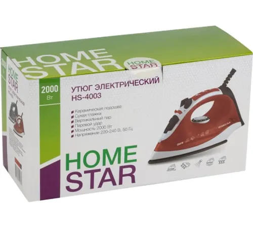 Utyug Homestar HS-4003 korall, 2000 Vt, par, sprej, parovoj udar, keramicheskaya podoshva_4