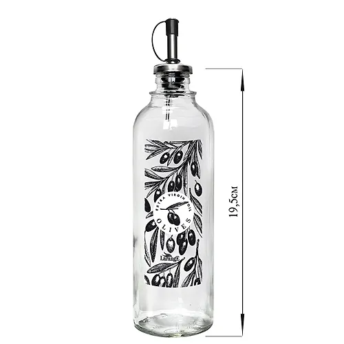 Butylka tsilindr dlya masla s met. dozatorom, Extra virgin oil olive chern, 330 ml, steklo_1