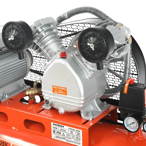 Kompressor Patriot porshnevoj remennoj PTR 80-450A, 450 l/min, 10 bar, 2200 Vt, 80 l, bystrosemnyj 1_2