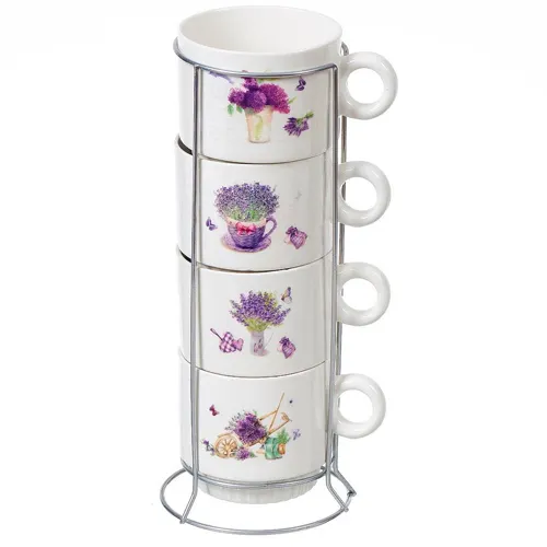Kruzhka keramika, 250 ml, 4 sht, Lavanda, metallicheskaya podstavka, Y4-3768 (361655)_1