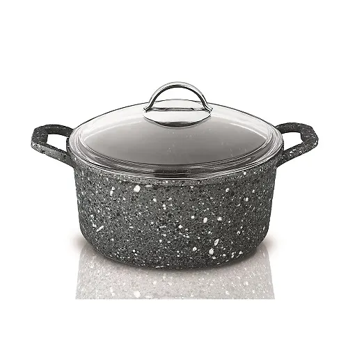 Kastryulya 3 l iz litogo alyuminiya so stekl. kryshkoj, d=20 sm; tsvet: granitno-kamennyj seryj ( R400-30)_1