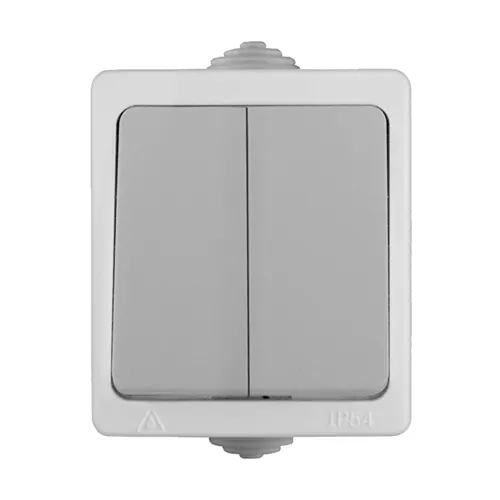 Vyklyuchatel dvuhklavishnyj UNIVersal seriya Allegro, IP54, otkrytoj ustanovki, 10A, 220V, seryj, evroslot_1