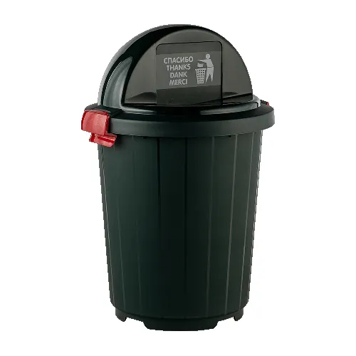 Bak dlya musora 105 l kruglyj s kryshkoj-klavishej (temno-zelenyj) pischevoj Ellastik-Plast_1
