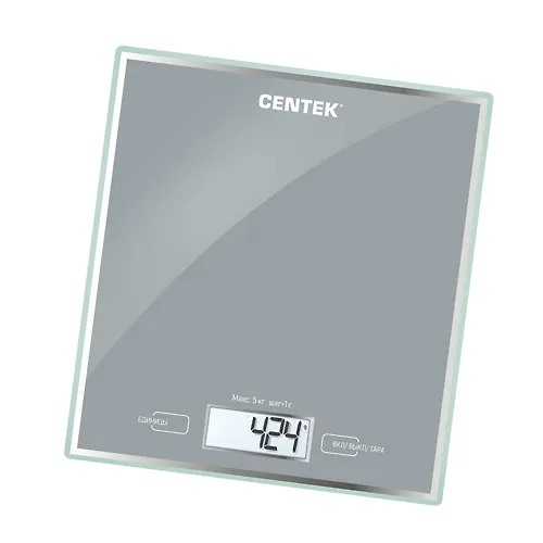 Vesy kuhonnye Centek CT-2462 (serebristyj) elektronnye, steklyannye, LCD, 190h200 mm, max 5kg, shag 1g_1