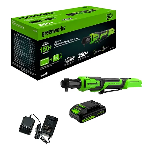 Gajkovert-treschotka akkumulyatornyj Greenworks GD24RW,b/schet, 1/2