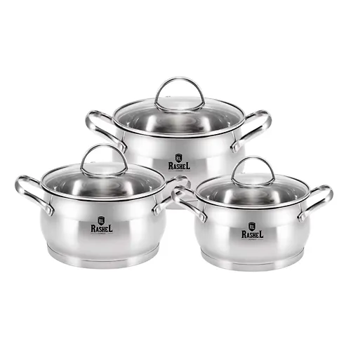 Nabor kastryul 6 pr. iz nerzhaveyuschej stali so stekl. kr. (2,1l, 2,8l, 3,8l) (R-207A) 