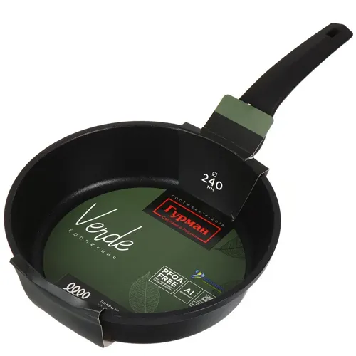 Skovoroda litoj alyuminij, 24 sm, antiprigarnoe pokrytie, Gurman, Verde, chernaya, GM2401 VI, induktsiya_1