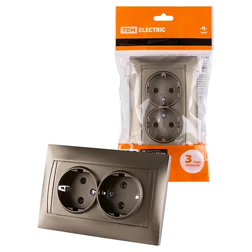 Rozetka dvojnaya 2P+Z 16A 250V bronza 