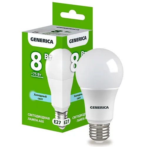 Lampa LED A60 grusha 8Vt 230V 6500K E27 GENERICA art.LL-A60-08-230-65-E27-G_1