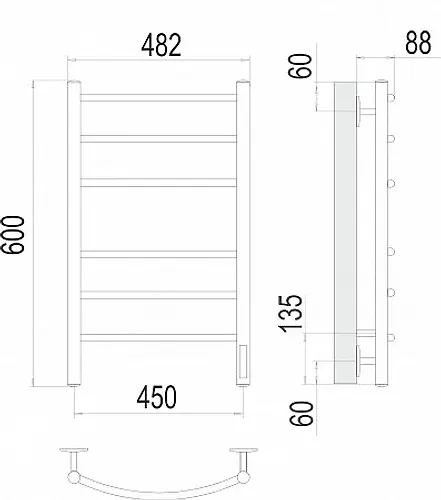 Polotentsesushitel Klassik P6 (Kons Stal) 450 h 650mm ELEKTRO 9005 matovyj (VSTROEN DIMMER) TERMINUS_3