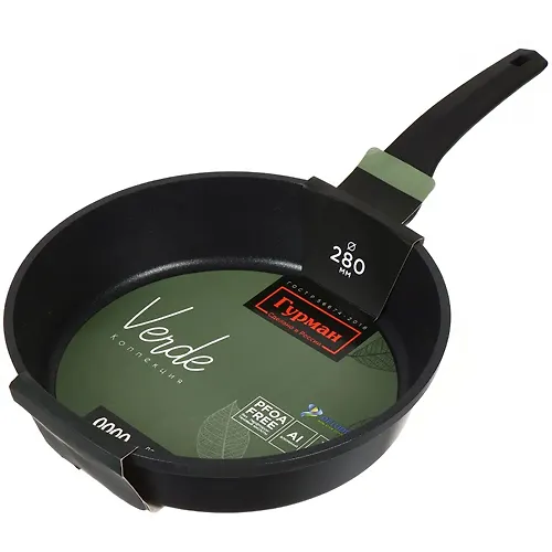 Skovoroda litoj alyuminij, 28 sm, antiprigarnoe pokrytie, Gurman, Verde, chernaya, GM2801 VI, induktsiya_1