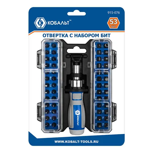Otvertka rukoyatka KOBALT s naborom bit, 53 pr,CR-V (25 bit,26 bit dlya tochn.rabot +adapter,) 915-076_1