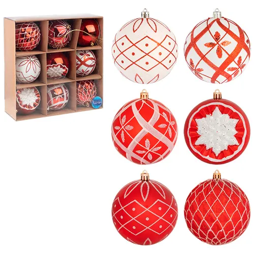 Nabor sharov Volshebnaya strana Ornament krasnyj, 9 sht, 10 sm_1