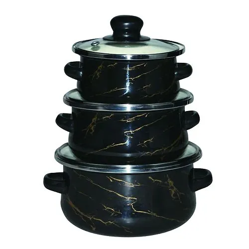 Nabor emalirovannyh mini kastryul 6 pr. (450ml, 750 ml, 1100 ml), tsvet: chernyj mramor (R-324) 