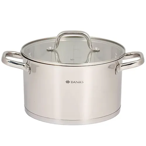 Kastryulya nerzhaveyuschaya stal, 6.5 l, kryshka steklo, Daniks, Rejn, GS-01229-24, induktsiya (505777)_1