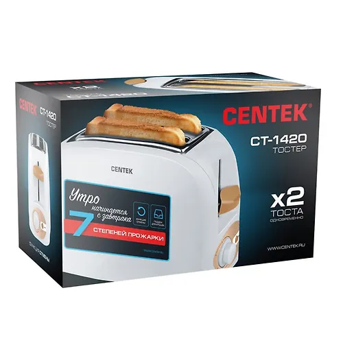 Toster Centek CT-1420 (belyj) 750 Vt, 7 urovnej moschnosti, teploizolirovannyj korpus, funktsiya otmeny_4