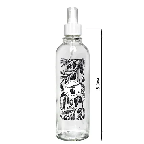 Butylka tsilindr s knopochnym dozatorom dlya masla/sousov, Extra virgin oil olive chern, 330 ml, steklo_1