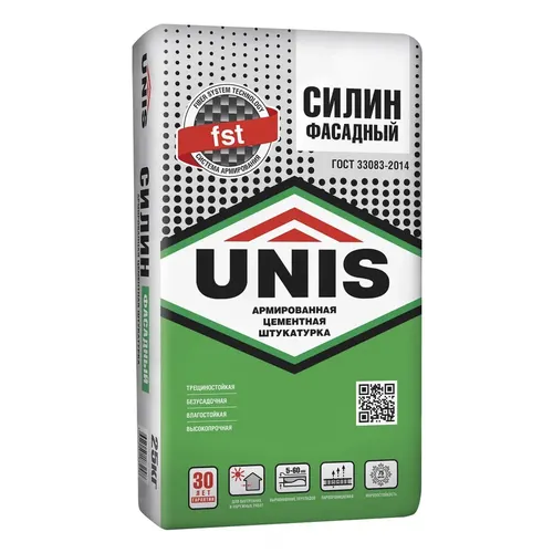 Smes suhaya shtukaturnaya YUnis Silin Fasadnyj tsementnaya (25 kg)(1poddon-48sht)_1