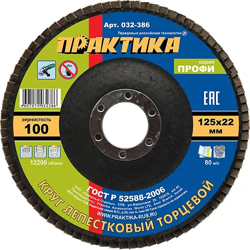Krug lepestkovyj shlifovalnyj Praktika 125 h 22 mm R100 (1sht.) seriya Profi_1