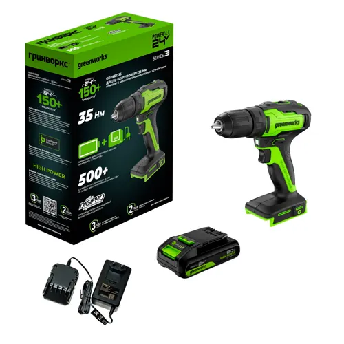 Drel-shurupovert akkumulyatornaya Greenworks GD24DD35, b/schet, 29/35Nm,1x2Ach,ZU,kor (3704007CUA)_1
