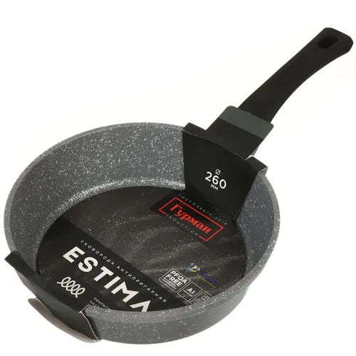 Skovoroda litoj alyuminij, 26 sm, antiprigarnoe pokrytie, Gurman, Estima, seraya, GM2601 ECHI, induktsiya_1