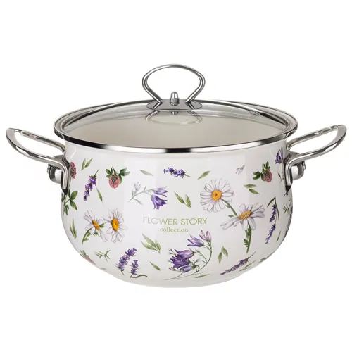Kastryulya Agness emalirovannaya so steklyannoj kryshkoj, seriya «Flower Story», 3,8 l, diametr 22 sm_1