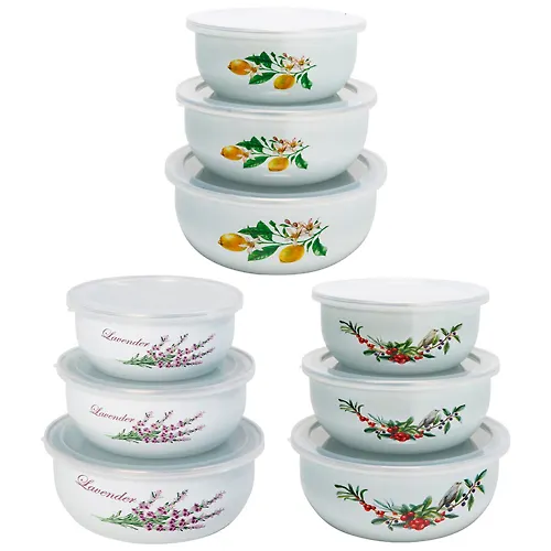 Nabor iz 3 kontejnerov emalirovannyh s kryshkami, CLASSICA (800/1100/1600 ml) dizajny v assortimente_1