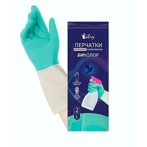 Perchatki lateksnye BIKOLOR hozyajstvennye S/myatno-belyj/Komfi/144/12_1