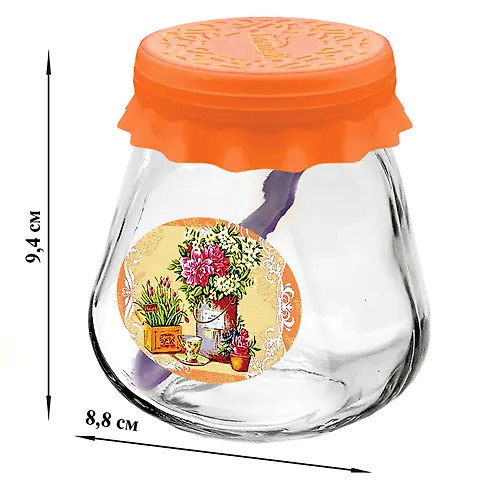 Banka d/hran. stekl. 260 ml TO63 s kryshkoj silicopy mandarin + lozhka 