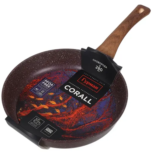 Skovoroda litoj alyuminij, 28 sm, antiprigarnoe pokrytie, Gurman, Coral, GM2801KR, induktsiya (473574)_1