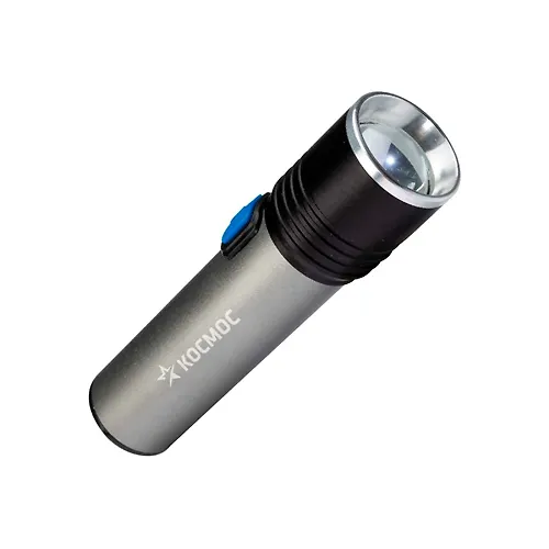 Fonar ruchnoj KOSMOS (KOS111Lit) akkum/3VtLED/linza/zum/Li-ion18650 1200mAh/anodir alyuminij/USB-shnur_1