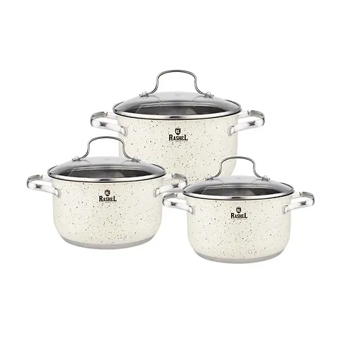 Nabor kastryul 6 pr. iz nerzhaveyuschej stali so stekl. kr. (1,9l, 2,6l, 3,6l) (R-10203v) 