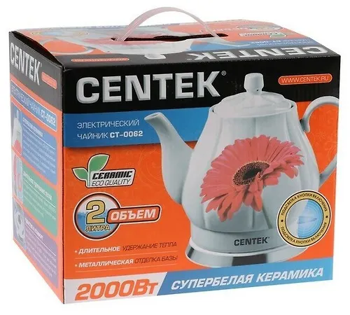 CHajnik Centek CT-0062 2.0l, 2000W, superbelaya keramika, relefnyj korpus (RED GERBER)_3