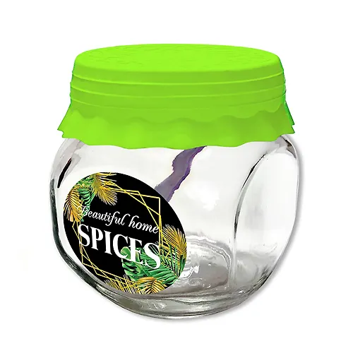 Banka d/hran. stekl. 200 ml TO66 s kryshkoj silicopy salatovaya + lozhka 