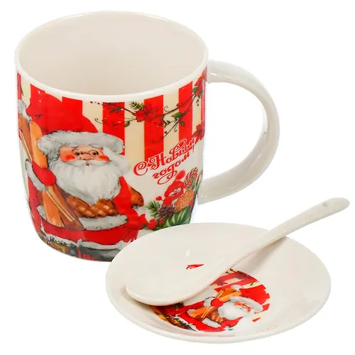 Kruzhka keramika, 380 ml, S Novym Godom, s lozhkoj, podarochnaya upakovka, Y4-7503, v assortimente (4536_1