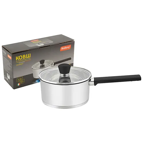 Kovsh Gourmet, obem 1,2 l, iz nerzhaveyuschej stali s kryshkoj iz zharoprochnogo stekla, ruchki s silikonom_1