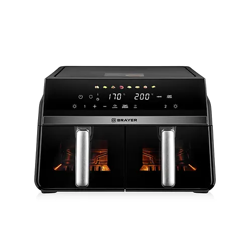 Aerogril Brayer 2050BR 2200 Vt, 10 l, 2 chashi, do 200 °C, semnaya reshetka, LED-displej, 8 programm_1