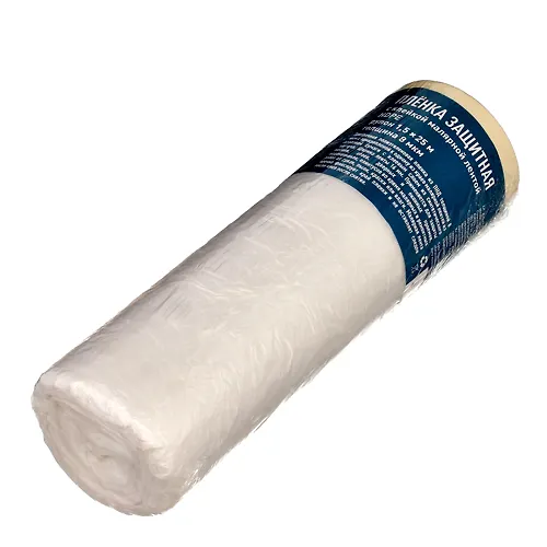 Plenka zaschitnaya s klejkoj malyarnoj lentoj, prozrachnaya HDPE, rulon 1,5-25m 8 mkm 09-0-015_1