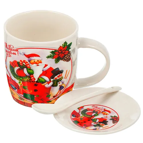 Kruzhka keramika, 380 ml, Vremya podarkov, s lozhkoj, podarochnaya upakovka, Y4-7504, v assortimente (453_1