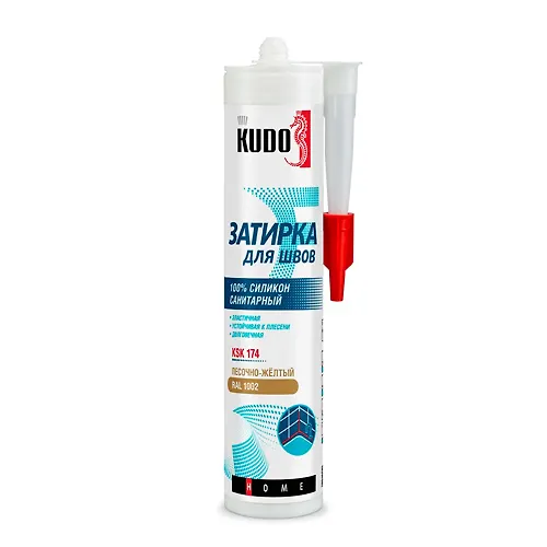 Germetik-zatirka dlya shvov KUDO HOME silikonovyj sanitarnyj, pesochno-zheltyj RAL 1002 KSK-174_1