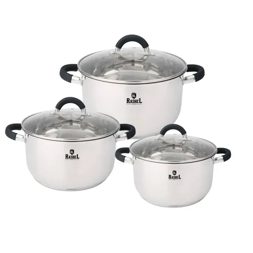 Nabor kastryul 6 pr. iz nerzhaveyuschej stali so stekl. kr. (3,6l, 4,7l, 6l) (R-346k) 