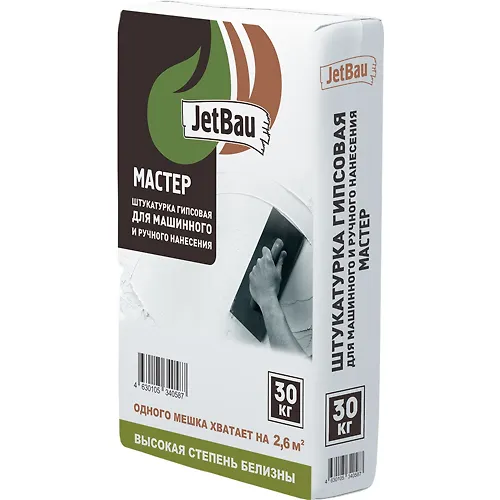 Gipsovaya shtukaturka JetBau MASTER ruchnogo i mashinnogo naneseniya, 30 kg(1pod-50sht)_1