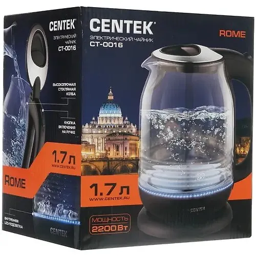 CHajnik Centek CT-0016 <Rome> steklo, 1.7l, 2200Vt, vnutrennyaya LED podsvetka, knopka_3