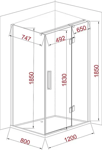 JY035 NEW Dushevoe ograzhdenie 80h120h185 pryamougolnoe (b/poddona), prozrachnoe steklo_3