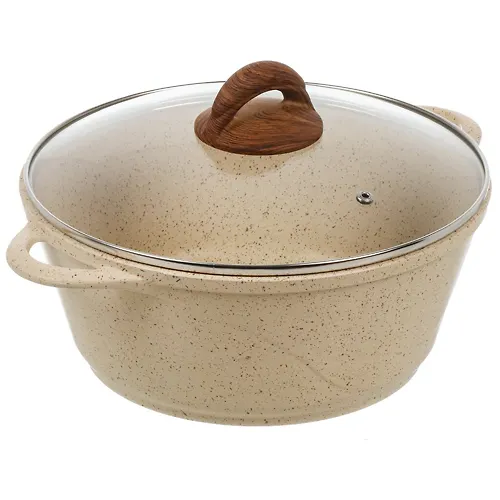 Kastryulya alyuminij, antiprigarnoe pokrytie, 4 l, s kryshkoj, kryshka steklo, kruglaya, Gurman, Estima, G_1